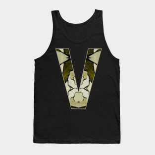 Letter V Monogram Initial Olive Green Pearl White Aesthetic Abstract Pattern Painting On Canvas Tank Top